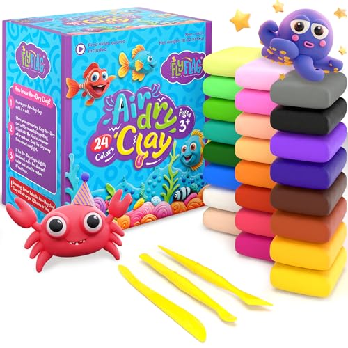 Air Dry Clay 24 Colors, Soft & Ultra Light, Modeling Clay for Kids with Accessories, Tools and Tutorials