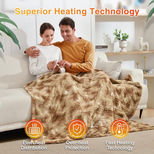 WOOMER Heated Throw Blanket Full Size, Soft Flannel Fast Heating Blanket with Multi-Color Option, 77"x 84", 10 Heating Levels & 0.5-12H Auto Off, Over-Heat Protection