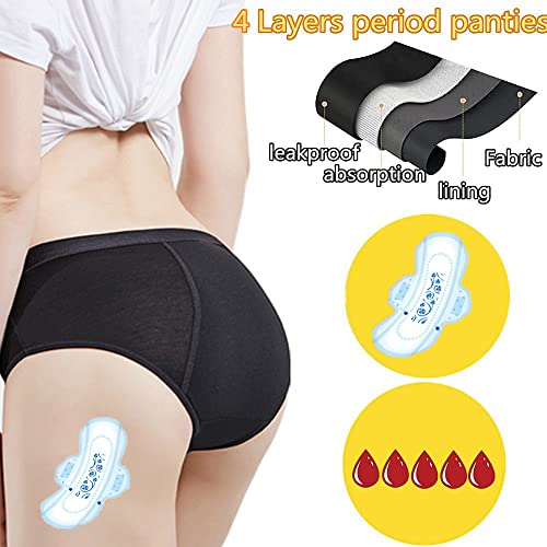 ZVZK Period Underwear Heavy Flow Women Absorbent Leak Proof Panty Girls Pants Menstrual Panties for teens 3 Pack(XS,BLACK)