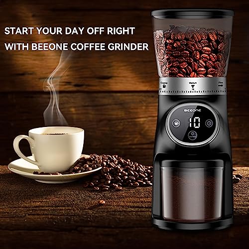 BEEONE Burr Coffee Grinder with Digital Control, Espresso Grinder with 31 Precise Settings for 1-10 Cups, Coffee Been Grinder with Time Display for Home use, Black