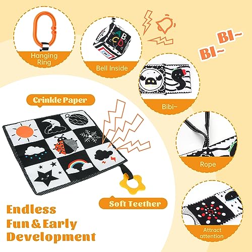 AJsupojouet 3 Pcs Car Seat Toys for Babies 0-6 Months，Black and White Baby Hanging Rattle Toys for Crib Mobile，High Contrast Baby Toys for Newborn Toys，Infant Sensory Toy Best Gift for 0-6 6-12months