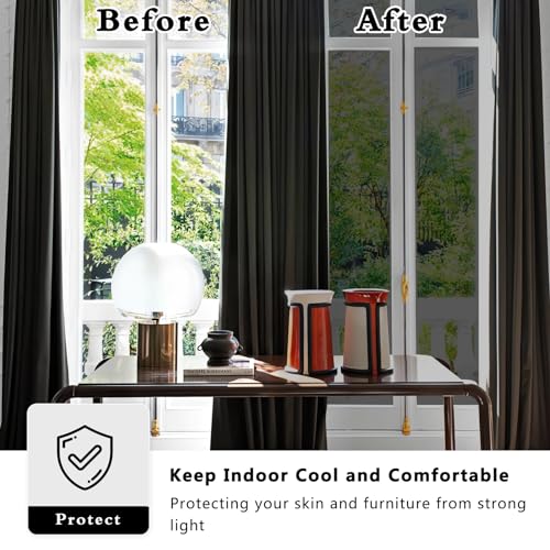 ConCus-T Thicken One Way Mirror Window Film Sun Blocking Window Tint Film for Home Reflective Window Sticker Glass Privacy Film, Black Silver 41.34 Inch x 6.5 Feet