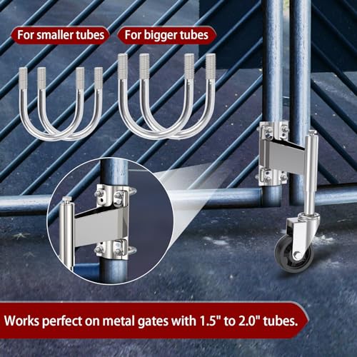 WOOSKY Spring Loaded Tube Gate Casters 4” Heavy Duty Gate Caster Wheels with Hardware for Tube Gates, Metal Gates, Wooden Gates, Fence Gates, Swing Gates, 330 Lbs Load Capacity