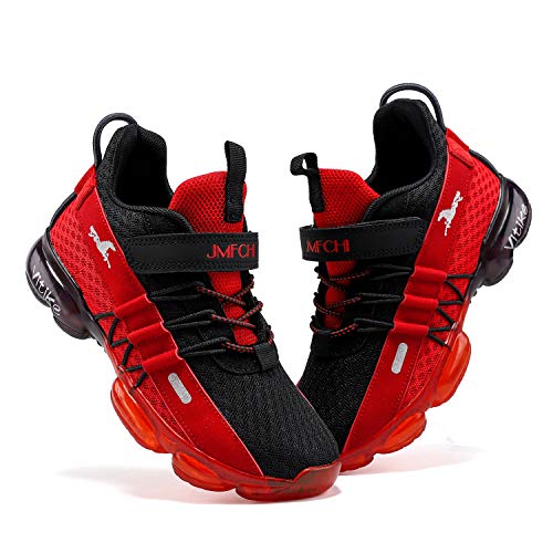 JMFCHI Boys Girls Kids' Sneakers Knitted Mesh Sports Shoes Breathable Lightweight Running Shoes for Kids Fashion Athletic Casual Shoes 12 Little Kid Black Red 8169K