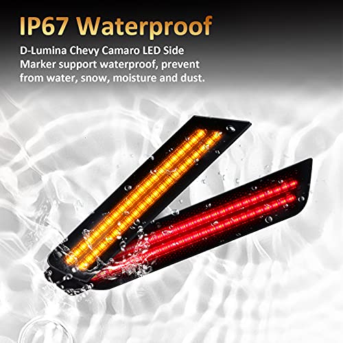 D-Lumina Smoked Lens LED Side Marker Lights Amber & Red Compatible for Chevy Camaro 2010-2015, Front Rear Bumper Sidemarker Lamps Reflectors, Turn Signal Amber & Brake Light Red, Pack of 4