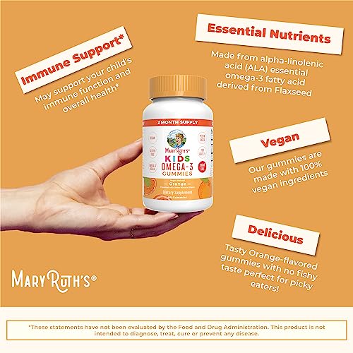 MaryRuth Organics Nutritional Supplement Vegan Omega 3 Gummy for Kids 2+ | 2 Month Supply | Sugar Free | Vitamin C, E, Flaxseed Oil | Immune Support, Overall Wellness | No Fish Taste | 60 Count