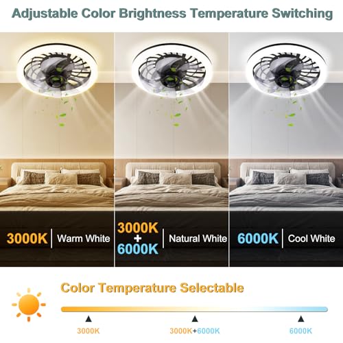 WESTTREE Celling Fan with Light and Remote, 12In Celling Fan with Lights - 144 Light Bead, Color Temperature, 4 Level Powered Wind Celling Fans for Bedroom, Dining Room QWF3103 Black