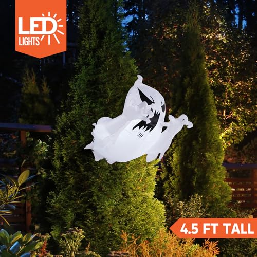 Joiedomi 4.5 ft Tall Halloween Inflatable Outdoor Decorations, Blow Up Halloween Yard Decorations Inflatable Ghost Halloween Decor, Blow Up Ghost with Candy Basket for Halloween Window Decoration