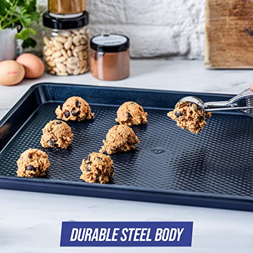Blue Diamond Bakeware Diamond Infused Ceramic Nonstick, 2 Piece 18" x 13" Half Cookie Sheet Baking Pan Set, Dishwasher and Freezer Safe, PFAS-Free, Blue