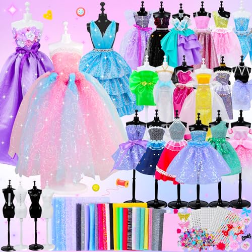 MINIFUN 800+Pcs Fashion Designer Kit for Girls, Sewing Kit with 4 Mannequins, DIY Arts and Crafts Kit for Kids, Doll Clothes Making Kit, Girl Toys for Age 6 7 8 9 10 11 12 Year Old Gifts