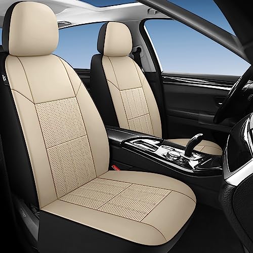 VarCozy Faux Leather Car Seat Covers Front Pair, Universal Front Seat Covers for Car, Breathable Seat Covers for SUV, Sedan, Van, Premium Automotive Interior Covers, Airbag Compatible, Beige