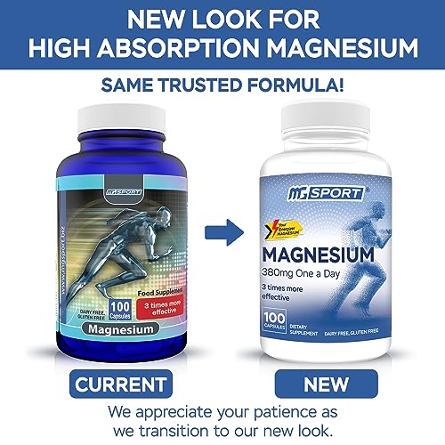 MGSPORT Magnesium Supplement - High Absorption Supplement with Vitamins B6, D, E - Relieves Leg Cramps & Muscle Support - 100 Servings