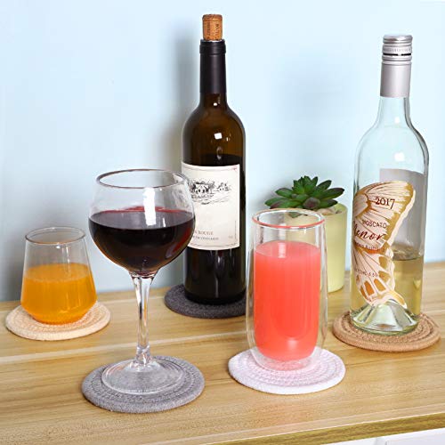 ABenkle 8 Pcs Drink Coasters with Holder, Cotton Woven Absorbent Coasters for Drinks, Minimalist Home Decor Coaster Set for Wooden Tabletop Protection Table, 4 inches