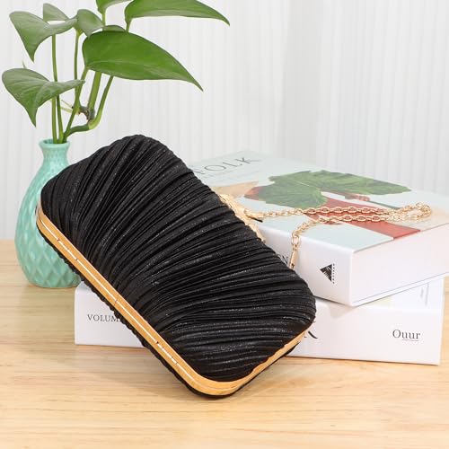 Freie Liebe Clutch Purses for Women Evening Bag Pleated Clutch Bag with Chain for Wedding Party