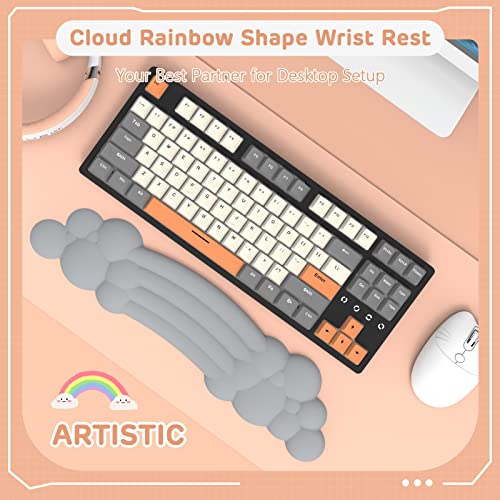 Cloud Wrist Rest Keyboard, Gray Cloud Palm Rest with PU Leather Memory Foam Cute Keyboard Rest for Wrist Support and Arm Rest, Desk Cloud Wrist Pad for PC Gaming/Hand Cushion/Computer/Office