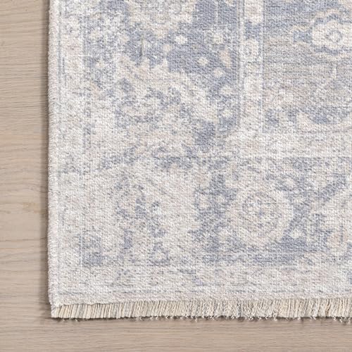 nuLOOM Sol Medallion Machine Washable Area Rug - 2x8 Machine Washable Runner Rug Traditional Light Grey/Blue Rugs for Living Room Bedroom Dining Room Entryway Hallway Kitchen