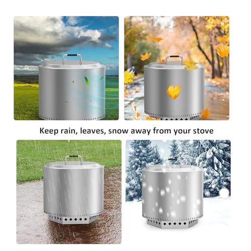 AJinTeby Fire Pit Lid for Solo Stove Ranger 15", 304 Stainless Steel Fire Pits Lid with Heat-Resistant Handle, Outdoor Wood Burning and Low Smoke Camping Stove Accessory