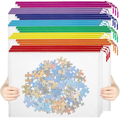 24pcs Mesh Zipper Pouch File Bags Puzzle Storage Bags, A3 17x12 Inches Large Reusable Zipper Pouches for Organizing Classroom Board Game Organization