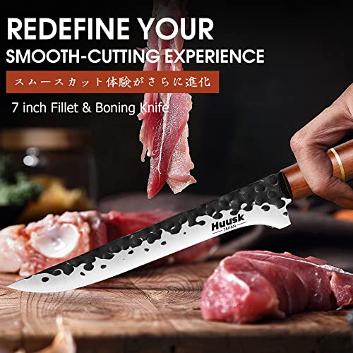 Huusk Japanese Paring Knife 5 Inch, Hand Forged Fruit Knife, High Carbon Steel Utility Kitchen Knife, Japanese Petty Chef Knife with Rosewood Handle, Small Peeling Knife for Vegetable, Gift for Dad