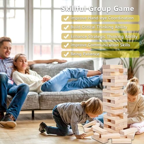 Aivalas Giant Timber Blocks Games, 56 Blocks Large Tower Outdoor Games - Includes Carry Bag and Scoreboard, Wood Stacking Yard Games Grows from 2FT to Over 4.2FT for Kids Adults Family