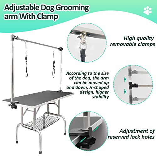 LOVMOR 36 Inch Dog Grooming Table,Adjustable Home Pet Grooming Tables with Arm/Noose/Mesh Tray