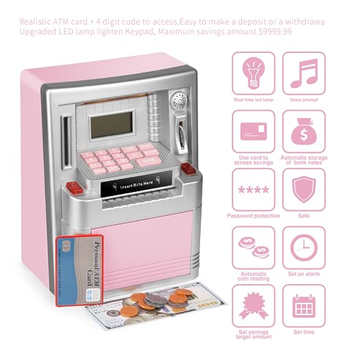 Piggy Bank for Kids, Cash Coin Can Safe Bank Electronic Coin Money Bank Gifts Toy ATM Bank, Kids Safe, Hot Gift for Kids Boys…