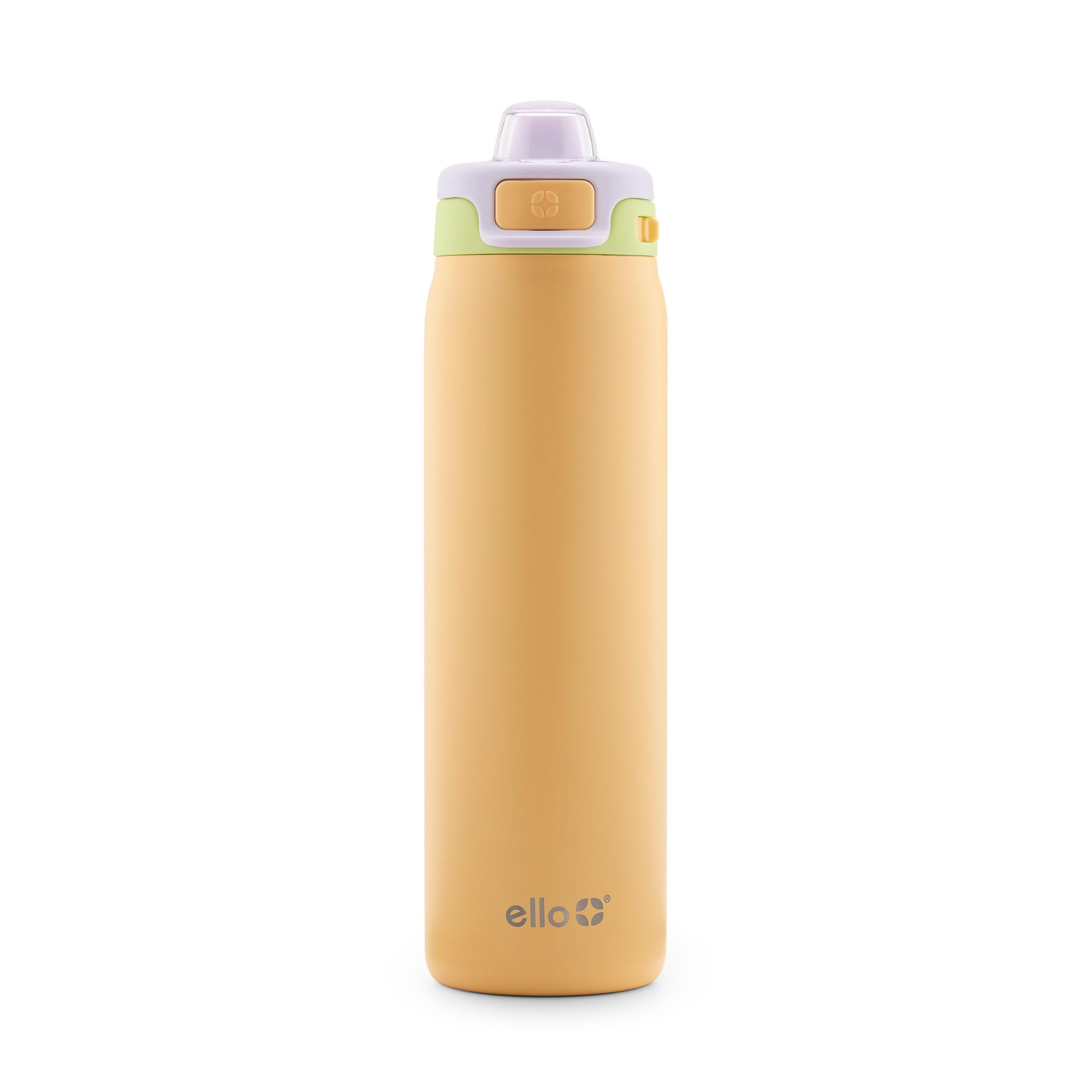 Ello Pop & Fill 22oz Stainless Steel Water Bottle with Quick Fill Technology, Double Walled and Vacuum Insulated Metal, Leak Proof Locking Lid, Sip and Chug, Reusable, BPA Free, Sunset Meadow