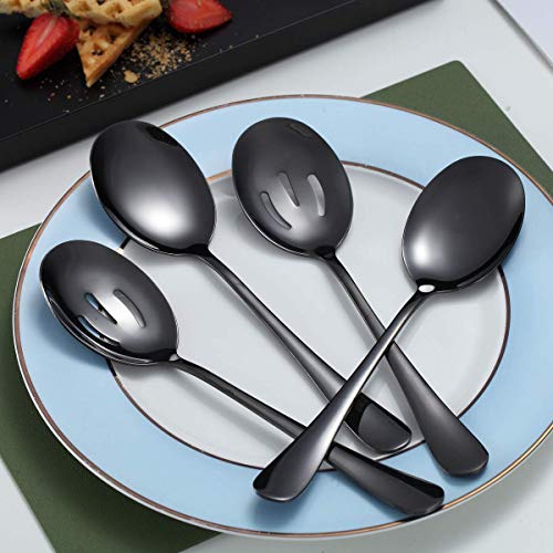 Black Kyraton Titanium Plating Serving Set - 4 Pieces, Includes 2 Spoons and 2 Slotted Spoons