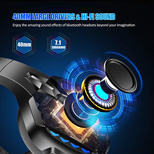 PHOINIKAS PS5 Gaming Headset for PS4, PC, Switch, Q10 Xbox One Headset with Stereo Sound, Detachable Mic, Wireless Bluetooth 5.3 Headphone only for Laptop/Phone/Tablet, 20H Battery (Red)