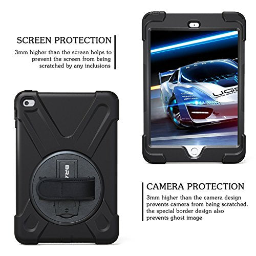 BRAECN for iPad Mini5 Case,iPad Mini4 Shockpoof Case Three Layer Drop Protection Rugged Heavy Duty Cover w/ 360 Degree Swivel Stand/Hand Strap and Shoulder Strap for iPad Mini 2019 Case (Black)