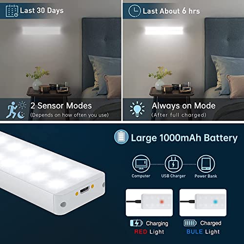 Lightbiz LED Closet Light with Charging Station, 24-LED Dimmer Motion Sensor Under Cabinet Light Wireless Stick-Anywhere with Remote for Stairs,Kitchen,Hallway (3 Pcs)