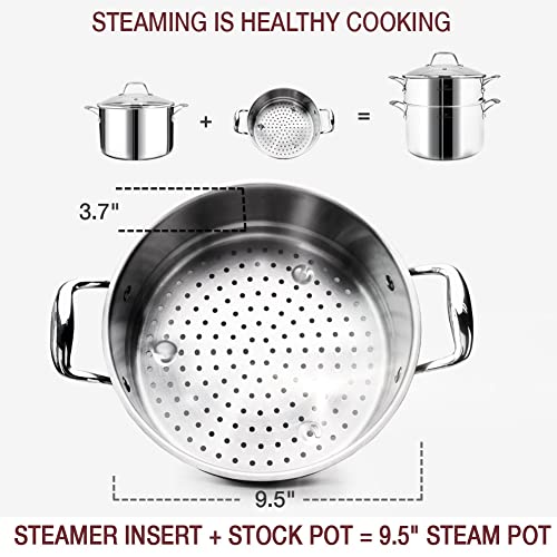 HOMICHEF 14-Piece Nickel Free Stainless Steel Cookware Set Whole-Clad 3-Ply - Mirror Polished Pots And Pans Set - Healthy Cookware Set With Steamer - Non-Toxic Induction Cookware Sets