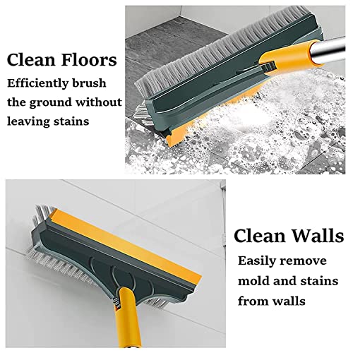 JIGA 2 Pack Floor Scrub Brush with Long Handle, 2 in 1 Scrape Brush Stiff Bristle Brush Scrubber, Cleaning Brush for Deck, Bathroom, Tub, Tile, Grout, Kitchen Floor, Patio, Garages, Gray