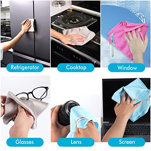 Nano Streak Free Magic Microfiber Cleaning Cloths Easy Clean Nanoscale,Fish Scale Window Mirror Glass Car Stainless Steel Cleaning,Lint Free Dish cloth Wine Glass Polishing Towel,Reusable,Pack 6,Mix
