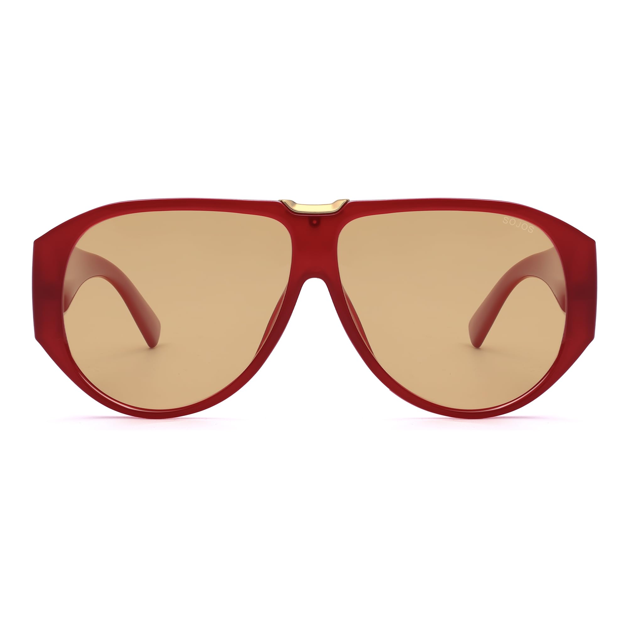 SOJOS Oversized Aviator Sunglasses Polarized Womens Mens Retro Trendy Vintage Big Square Shield SJ2392 Red Frame Light Brown Lens