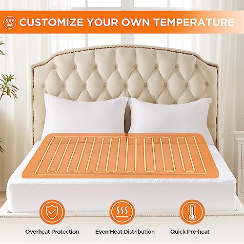 Westinghouse Heated Mattress Pad Twin, Comfortable Electric Mattress Pad with 10 Heating Settings & 1-12 Hours Auto Shut Off, Fit Up to 15" Deep Pocket, Twin Size 39"x75"