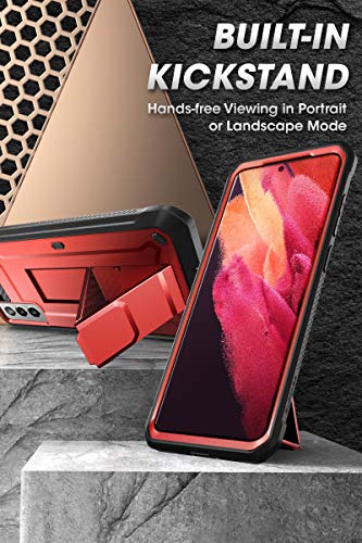 SUPCASE for Samsung Galaxy S21 5G Case with Satnd (Unicorn Beetle Pro), [Built-in Belt Clip] Heavy Duty Shockproof Protective Phone Case Without Built-in Screen Protector for Galaxy S21, Ruddy