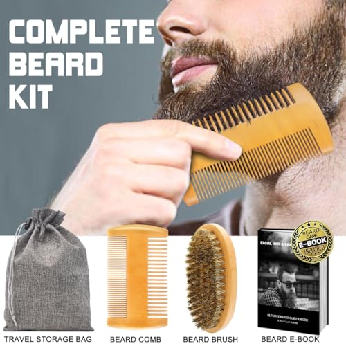 XIKEZAN Beard Kit - Includes Beard Wash, Serum (2 Pack), Oil, Balm, Comb, Brush, Scissors, Bag, E-Book - Ideal Stocking Stuffer Gifts for Men, Him,Boyfriend Husband,Dad