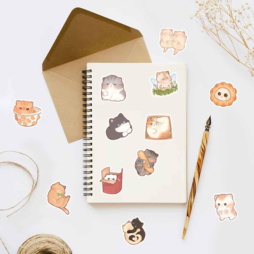 Cute Cat Stickers for Kids Teen Adults 100 Pack, Waterproof Kawaii Stickers Water Bottle Laptop Phone Case Scrapbooking, Cat Birthday Party Kawaii Gift Thing Stuff Item Boy Girl (Kawaii cat 100pcs)