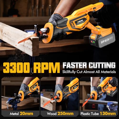 Reciprocating Saw Cordless, Brushless Cordless Reciprocating Saw with 21V 8000mAh Battery, 3000SPM 28mm Reciprocating Stroke, 8 Saw Tool-Free Blade Change Reciprocating Saw for Wood & Metal Cutting