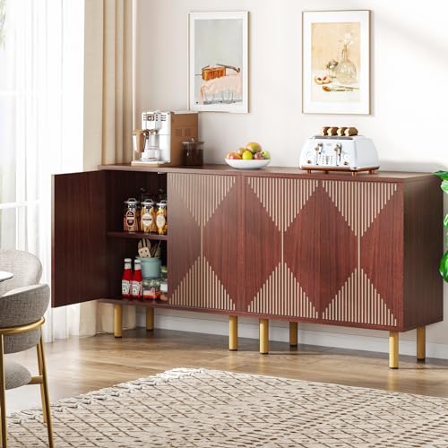 Tribesigns Modern Grey Storage Cabinet Set, Freestanding Floor Cabinet, Classic 59 inches Sideboard, Wood Buffet Cabinet with Doors, Large Storage Cabinet for Living Room, Dining Room, Garage