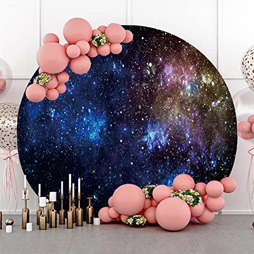 YongFoto 3ft Mysterious Universe Galaxy Round Backdrop Cover Outer Space Starry Sky Abstract Nebula Circle Photography Background Boy Girl Birthday Party Newborn Baby Shower Kids Portrait Photo Prop