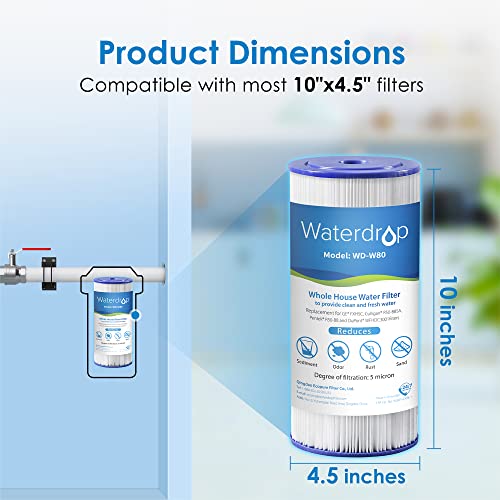 Waterdrop FXHSC Whole House Water Filter, Replacement for GE® FXHSC, GXWH40L, GXWH35F, American Plumber W50PEHD, W10-PR, Culligan® R50-BBSA, 5 Micron, 10" x 4.5", High Flow Sediment Filters, Pack of 2