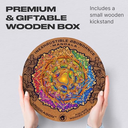 UNIDRAGON Original Wooden Jigsaw Puzzles - Mandala Spiral Incarnation, 350 pcs, King Size 13"x13", Beautiful Gift Package, Unique Shape Best Gift for Adults and Kids