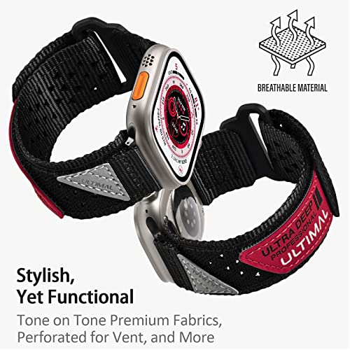 ULTIMAL Band Compatible with Apple Watch 49mm 45mm/44mm/42mm 41mm/40mm/38mm, Tough Breathable Nylon Sports Strap, Hollow Out Design for iWatch Series 8/7/6/5/4/SE/3/2/1/Ultra (38mm/40mm/41mm, Black)