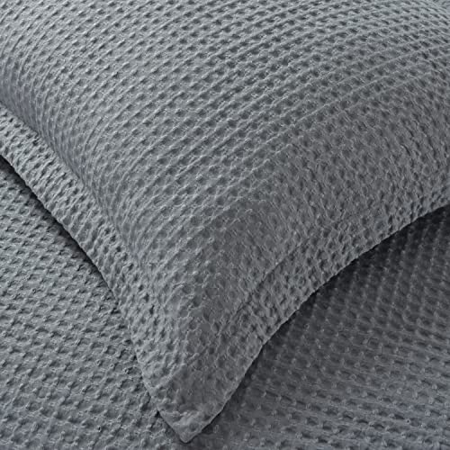 Chezmoi Collection Wilmer 3-Piece Waffle Weave Comforter Set - Soft and Cozy All Season Bedding Set, Full, Gray