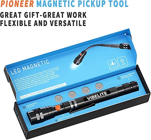 VIBELITE Extendable Magnetic Flashlight with Telescoping Magnet Pickup Tool-Cool Gadgets Gifts Idea & Birthday for Men, Husband,Dad,Father,Mechanic,Tech,Handyman,Him Women