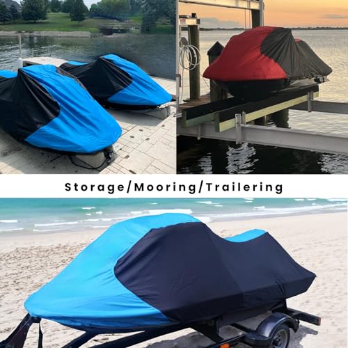 JETPRO Trailerable Jet Ski Cover, Waterproof Marine Grade 600D Heavy Duty Polyester PWC Cover Blue/Black Color Fits from 96"-102" 1 Seater