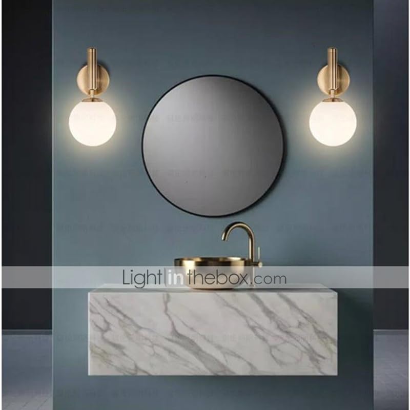 LightInTheBox Mid-Century Globe Wall Lamp Modern Glod Glass Wall Sconce Bathroom Wall Light Fixture for Bedroom Vanity Hallway Entrance