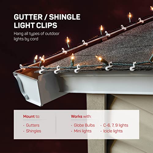 Christmas Light Clips - [Set of 200] Mini Light Clips For Christmas Lights - Light Clips For Gutters - Light Clips For Shingles - Gutter Clips For Hanging Outdoor Lights - USA Made - No Tools Required